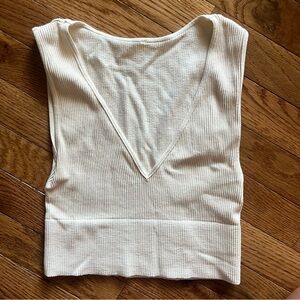 Cream Sleeveless Deep Cut Top